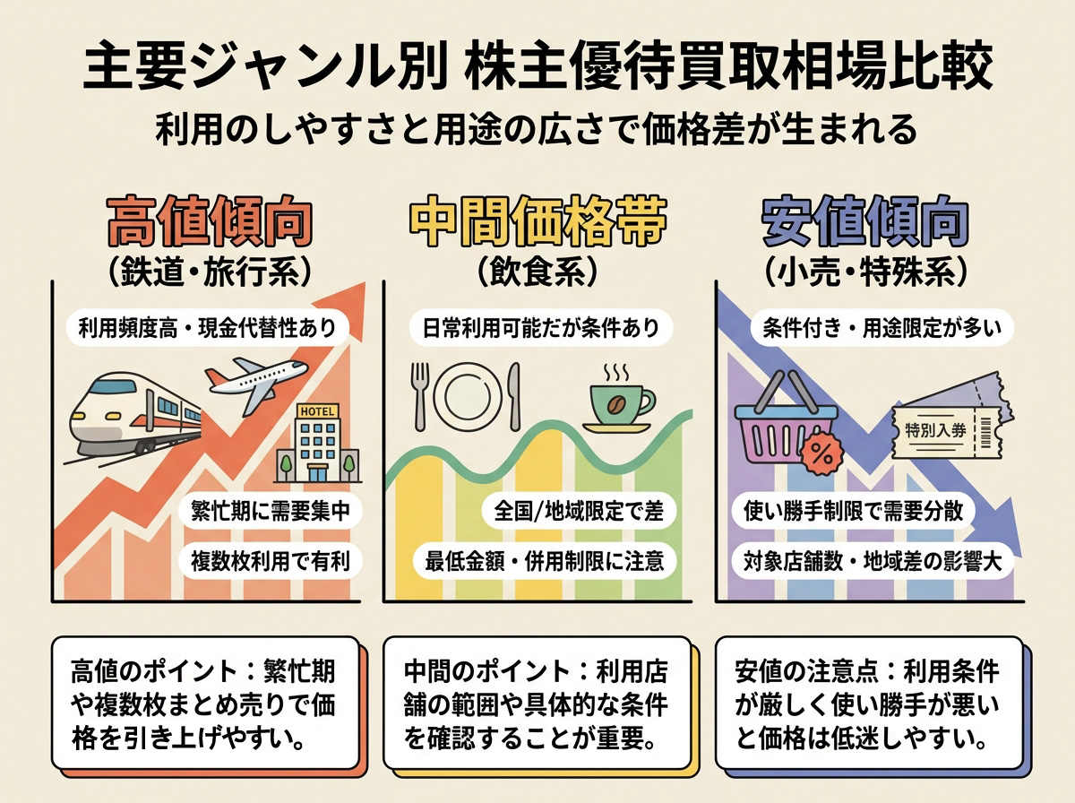 主要ジャンル別の買取相場比較
