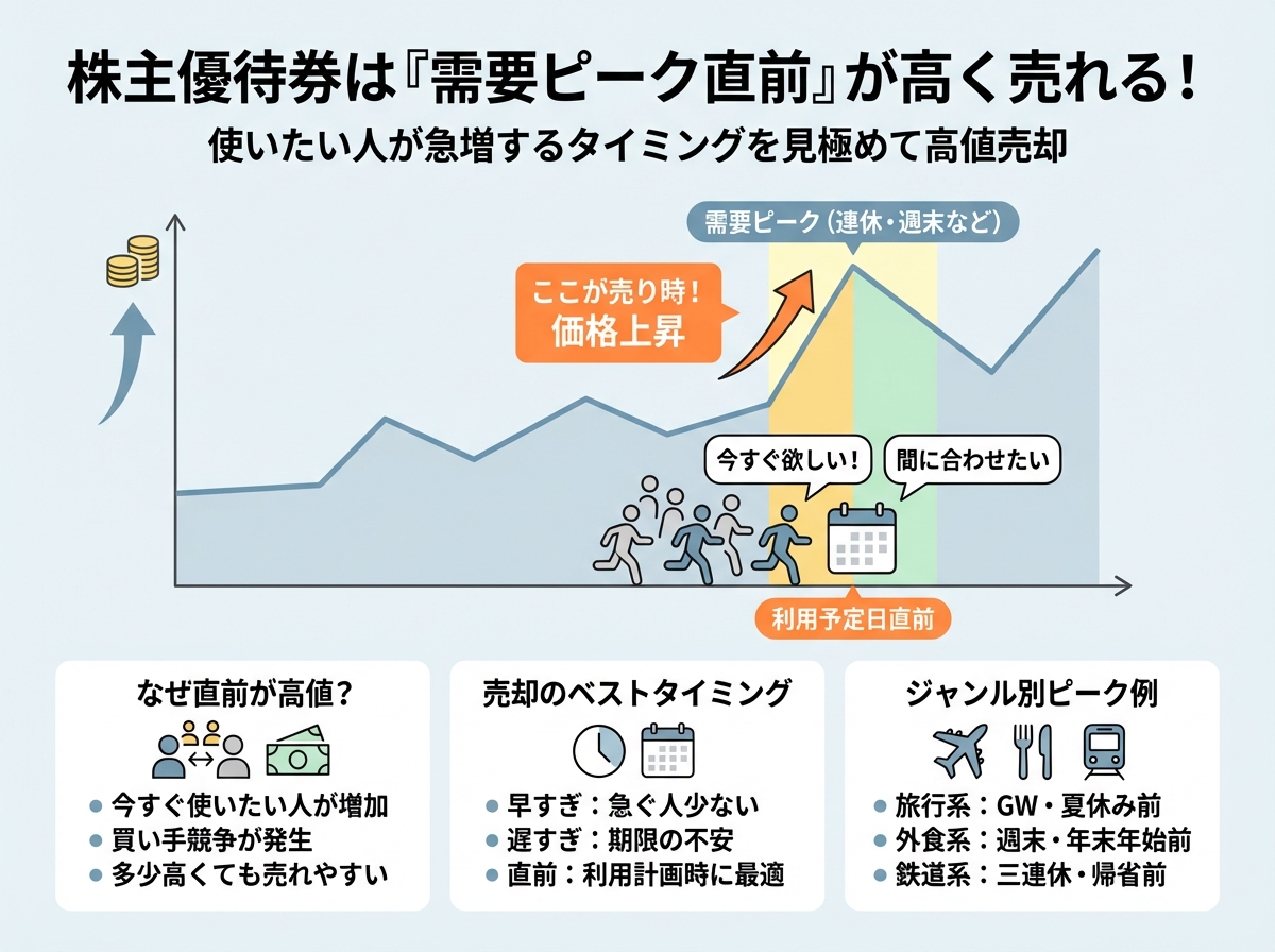 株主優待券は需要ピーク直前に売ると金額が上がりやすい