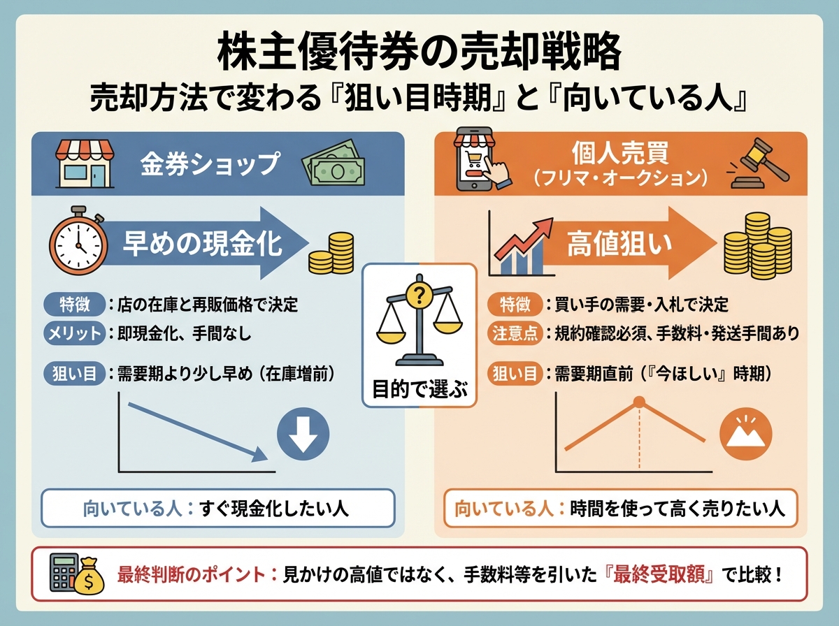 株主優待券は売却方法によって狙う時期を変える