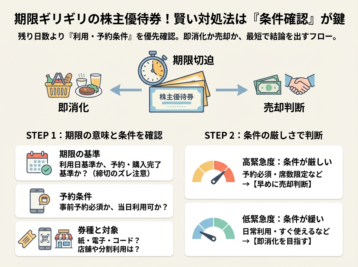 株主優待券が期限ギリギリなら、まずは使える条件を確認して最短で結論を出す