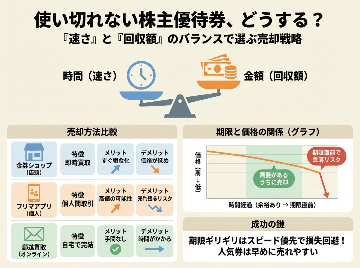 使い切れない株主優待券は、売却方法ごとの速さと回収額で選ぶ