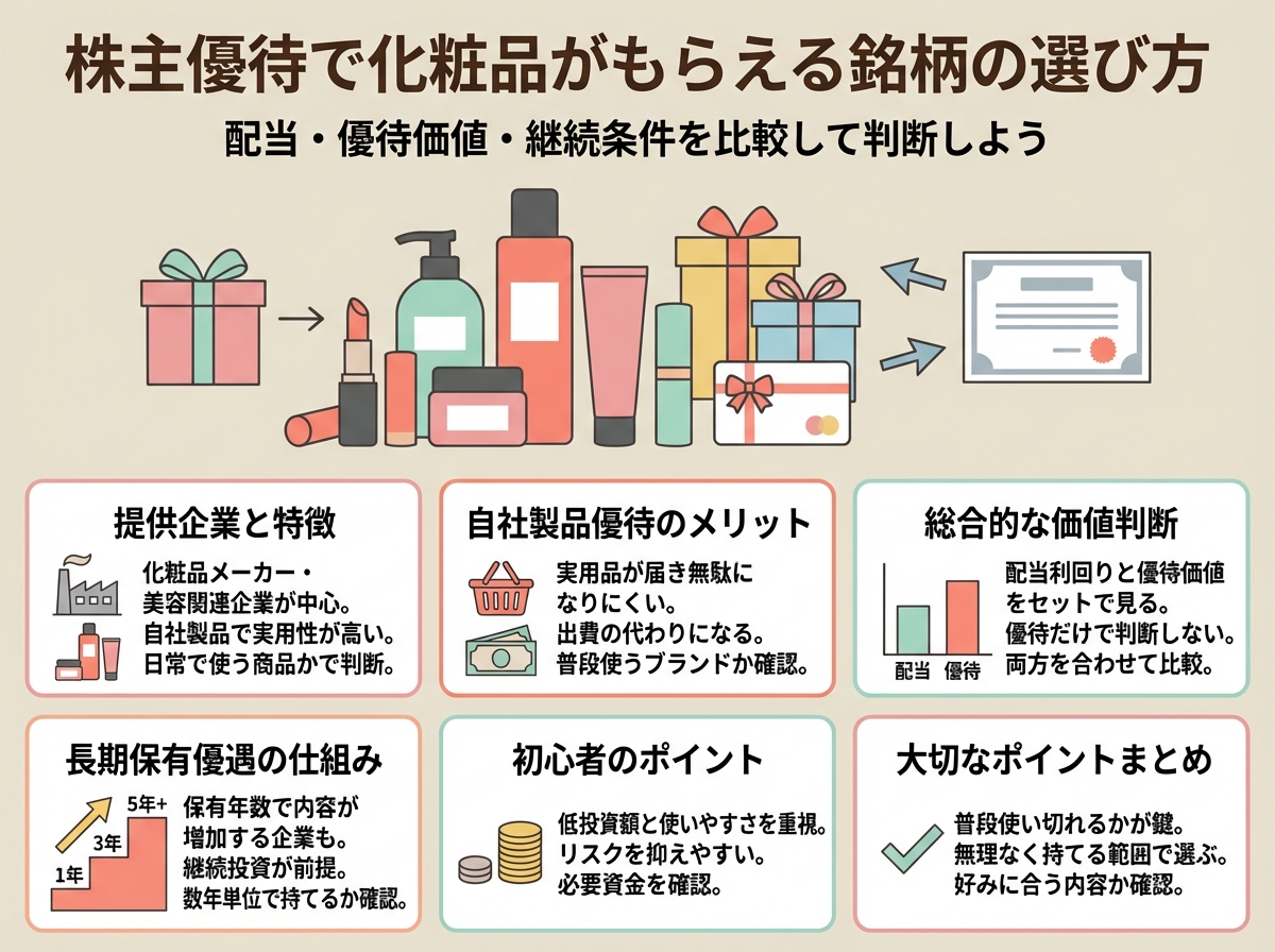 株主優待で化粧品がもらえる銘柄とは