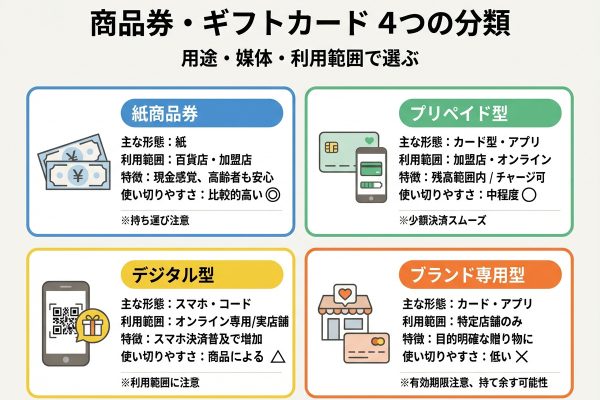 商品券やギフトカードの種類とは？用途別に失敗しない選び方を解説