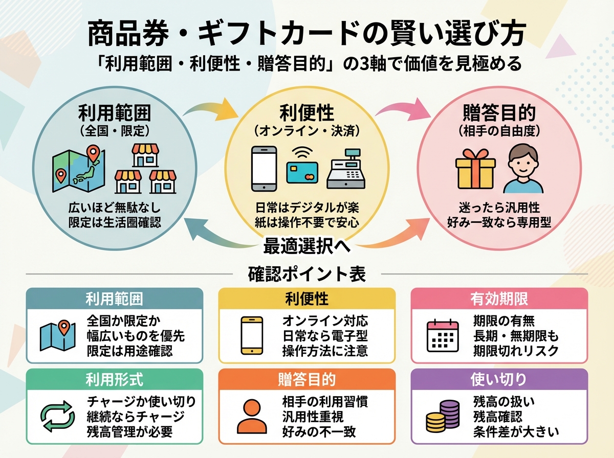 選び方は「利用範囲・利便性・贈答目的」の3軸で判断する