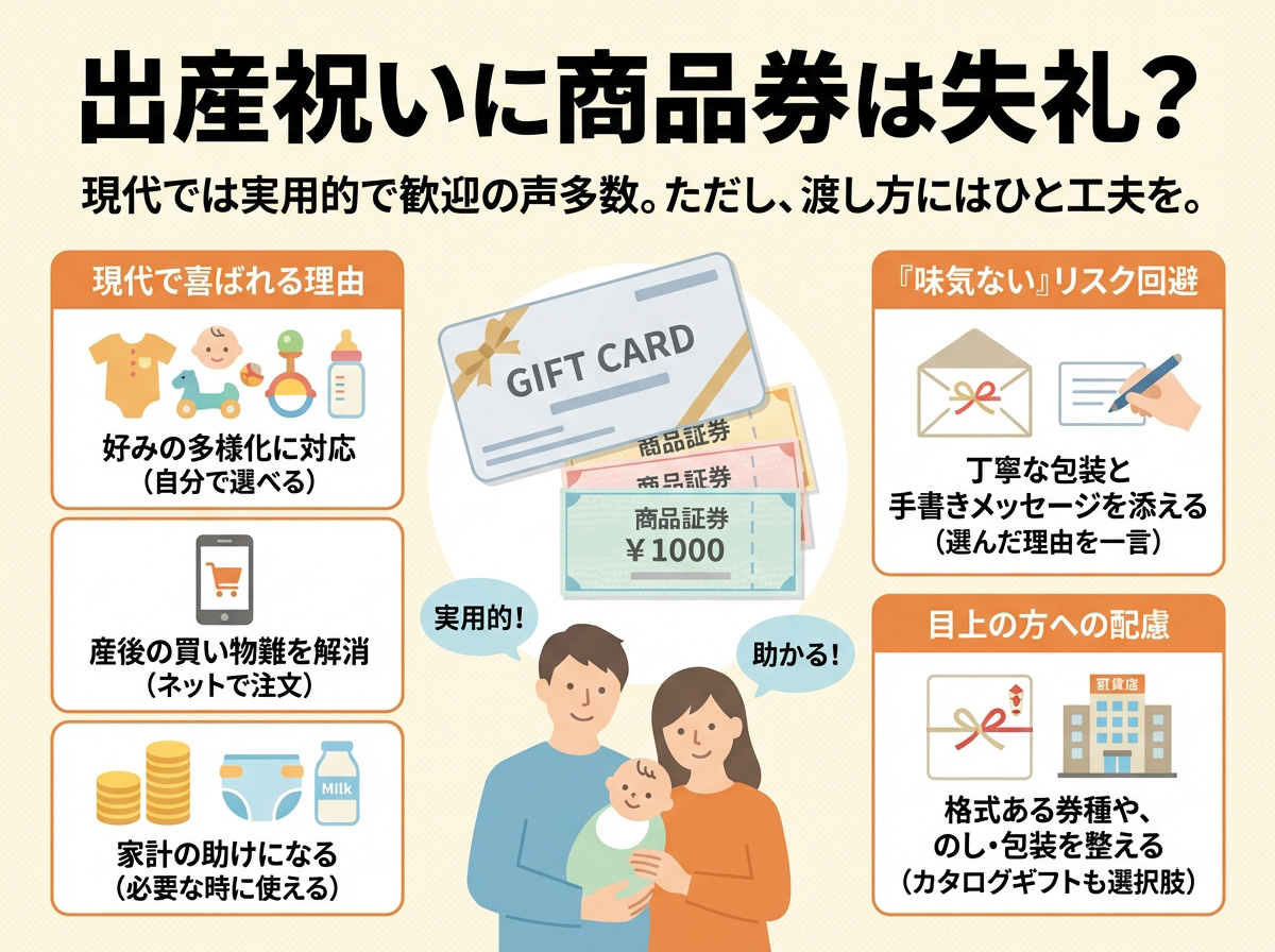 出産祝いに商品券を贈るのは失礼？受取人の本音と「嬉しくない」と言われる理由