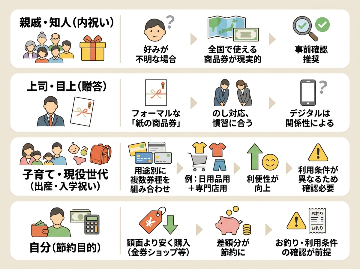 【相手・シーン別】失敗しない商品券の選び方：生活圏とライフスタイルを基準にする