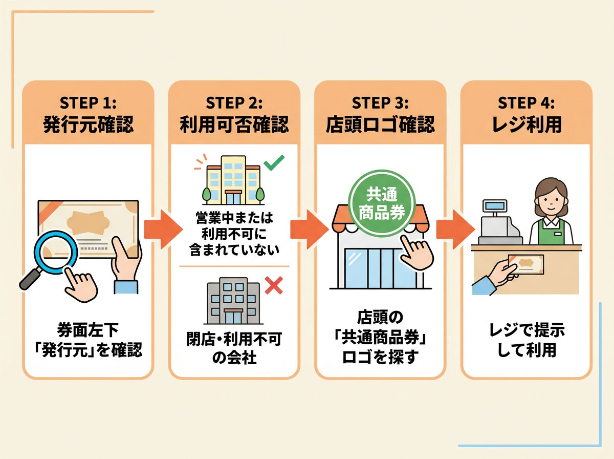 全国百貨店共通商品券の利用可否の確認フロー図