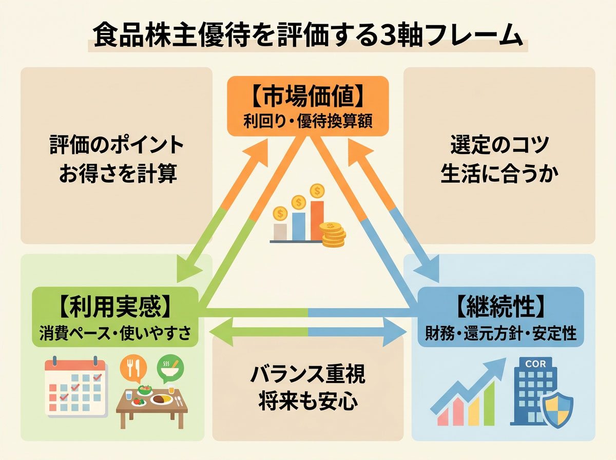 食品株主優待を評価する3軸フレーム