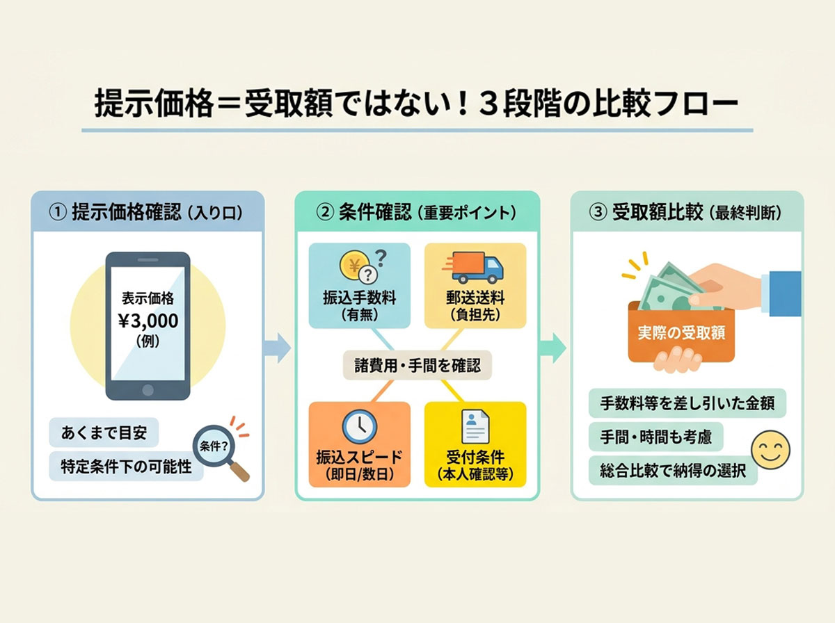 提示価格=受取額ではない!3段階の比較フロー