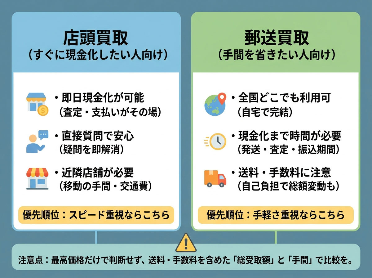 店頭買取と郵送買取は比較順序を決めると選びやすい