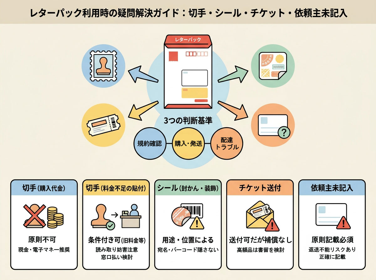 レターパック利用時の疑問解決ガイド:切手・シール・チケット・依頼主未記入