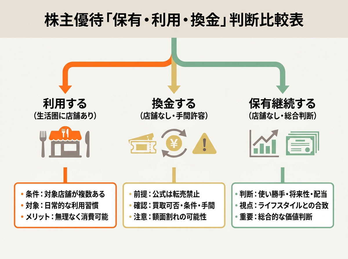 株主優待「保有・利用・換金」判断比較表