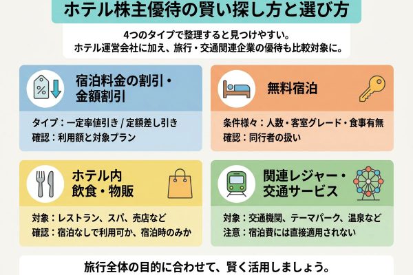 ホテルで使える株主優待の種類と選び方｜施設・予約条件の確認ポイント