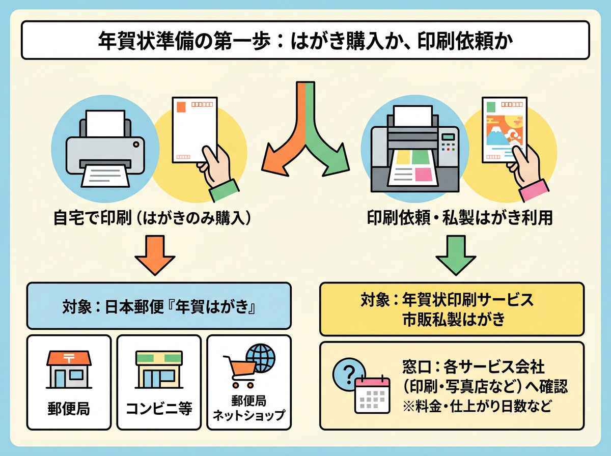 年賀状準備の第一歩:はがき購入か、印刷依頼か