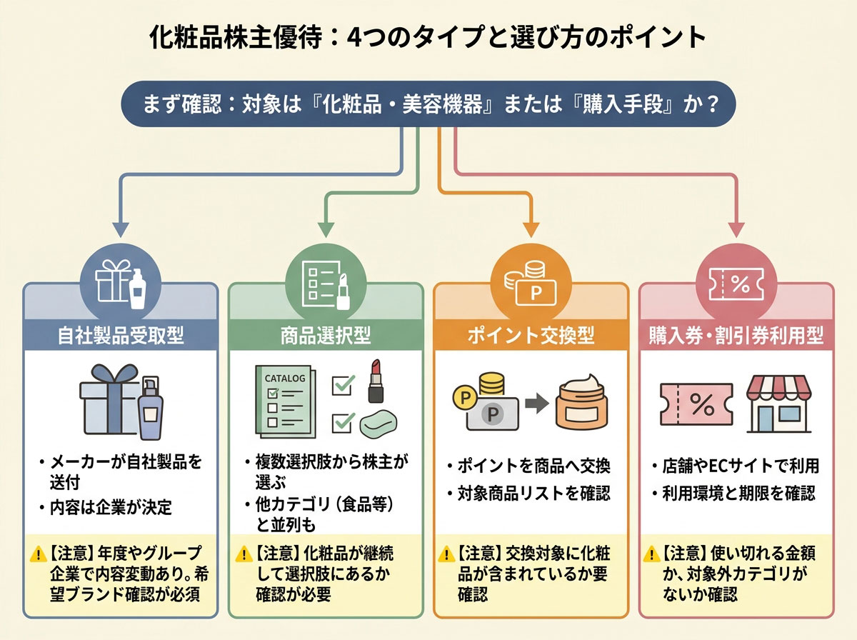 化粧品株主優待 4つのタイプと選び方のポイント