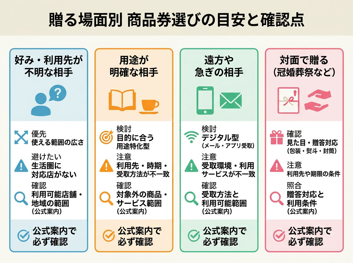 贈る場面別 商品券選びの目安と確認点