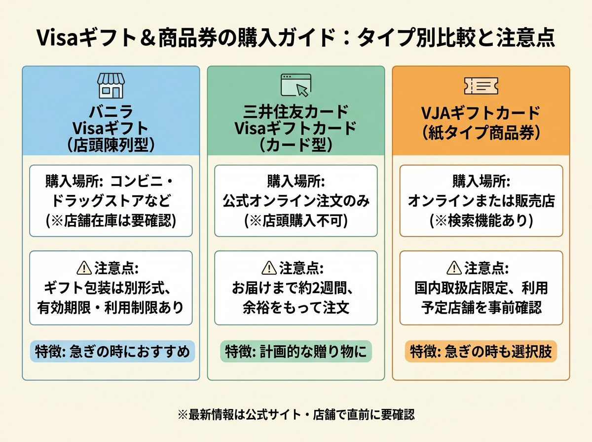 Visaギフト＆商品券の購入ガイド：タイプ別比較と注意点