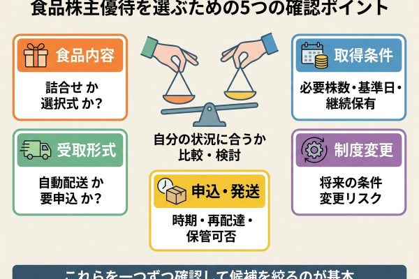 食品がもらえる株主優待のおすすめは？受取形式・取得条件で選ぶ比較ポイント