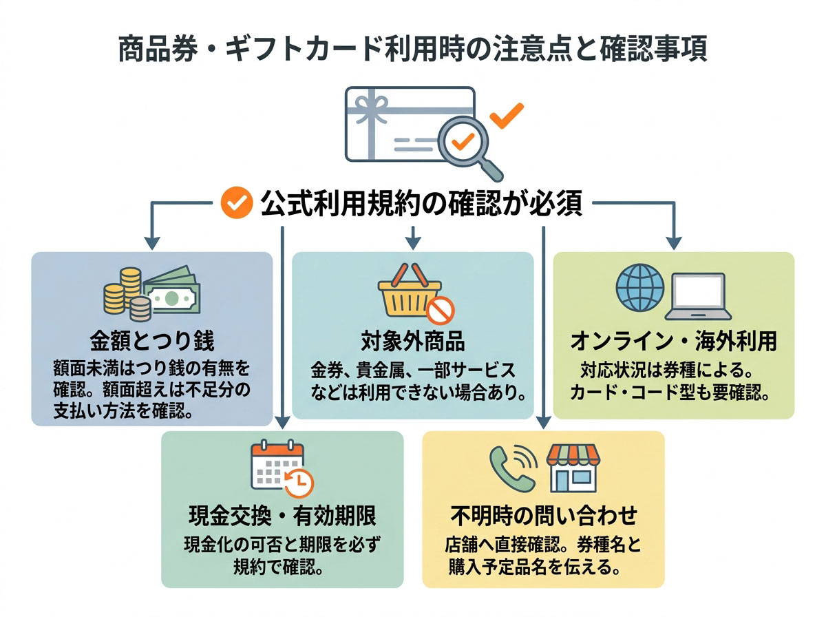 商品券・ギフトカード利用時の注意点と確認事項