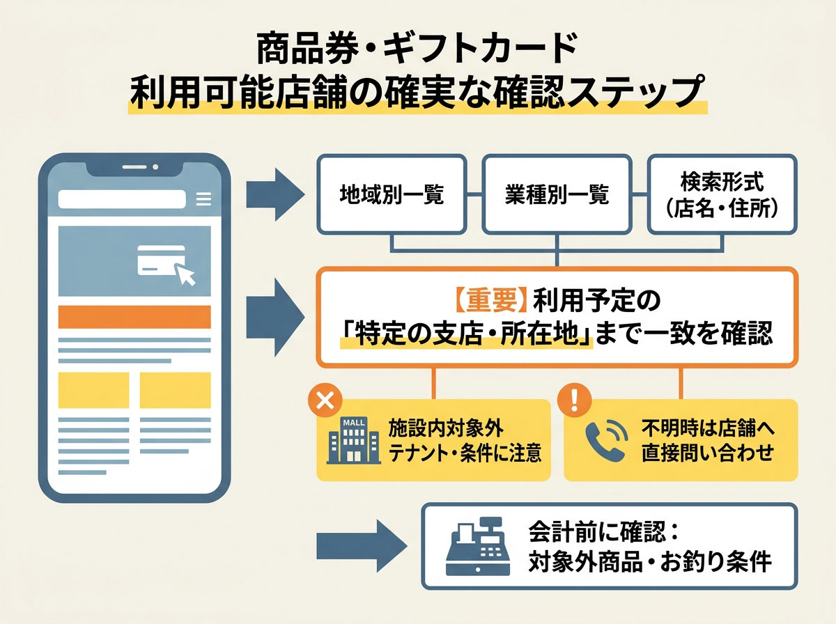商品券・ギフトカード利用可能店舗の確実な確認ステップ
