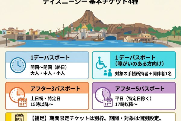 ディズニーシーのチケット種類は？来園日・時間・条件別の選び方