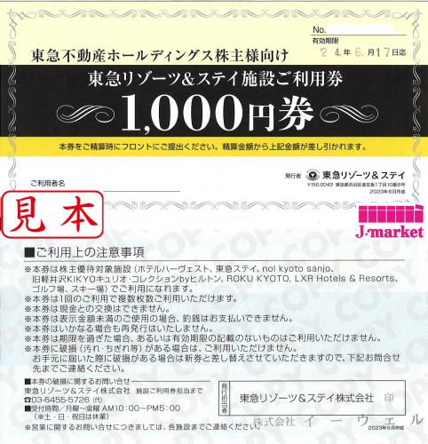 東急リゾーツ&ステイ施設ご利用券 1,000円 2024年6月17日までの価格