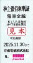 京成電鉄 株主優待乗車証回数券式　2025年11月30日まで