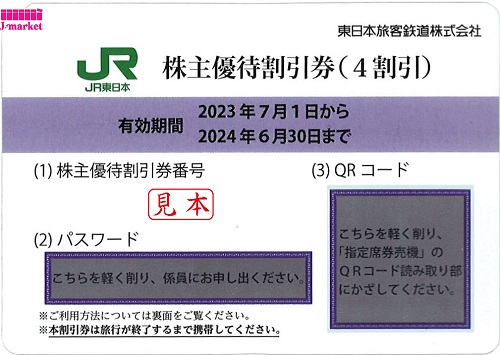JR東日本の株主優待割引券(４割引)を3枚