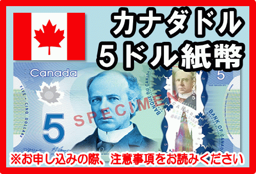 カナダドル(CAD) 5ドル紙幣（外貨両替）の高価買取・換金 | 金券 