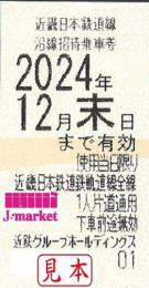 近畿日本鉄道/近鉄　株主優待乗車券回数券式　14枚セット　2024年12月31日まで　