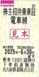 名古屋鉄道/名鉄　株主招待乗車証回数券式　2025年6月30日