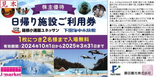 ユネッサンなど日帰り施設ご利用券(藤田観光株主優待券)2名 25年3月31日の価格・金額（販売）ならJ・マーケット