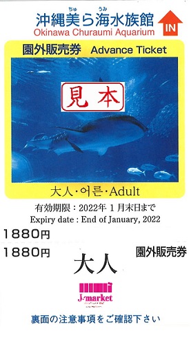 沖縄美ら海水族館 入館券 22年1月末日まで レジャー券 の格安販売 購入 金券 チケットショップ J マーケット