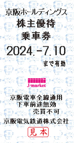 京阪HD/京阪電鉄/京阪電気鉄道 株主優待乗車券回数券式 2024年7月10日 