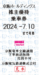 京阪HD/京阪電鉄/京阪電気鉄道　株主優待乗車券回数券式　2024年7月10日まで