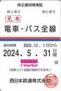【新券】西日本鉄道　西鉄　株主優待株主優待乗車証定期券式(電車・バス全線)　2024年5月31日