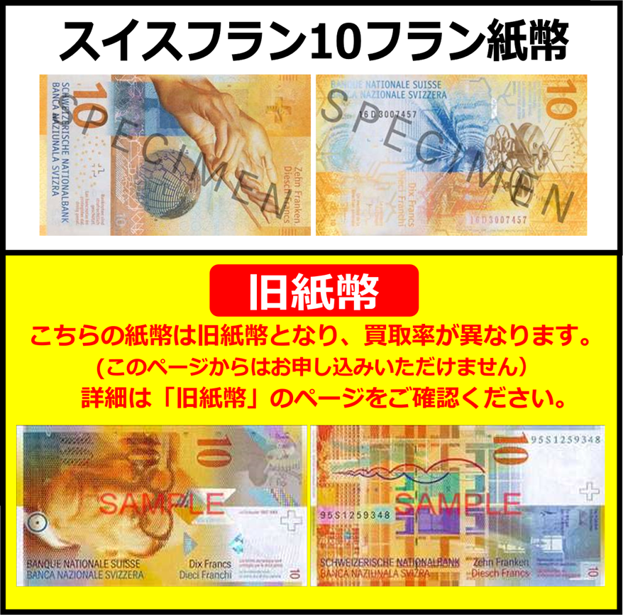 スイスフラン(CHF) 10フラン紙幣 の買取｜金券ショップ J・マーケット