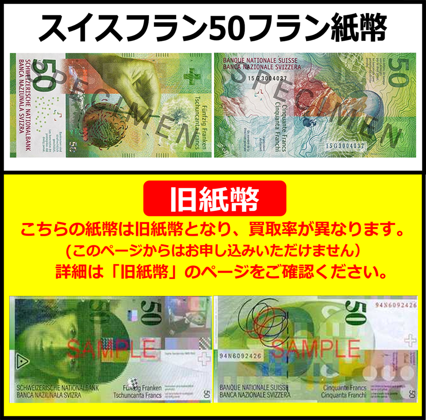 スイス 50フラン紙幣 外国紙幣 海外紙幣 スイスフラン CHF