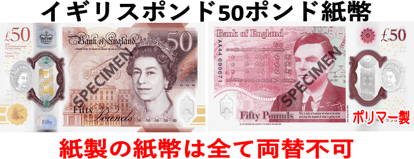 貨幣イギリスポンド 旧紙幣 （エリザベス女王）50ポンド